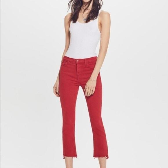 Mother The Insider Crop Step Fray Jeans High Rise Chalk It Up Pink Size 24 - Picture 1 of 11